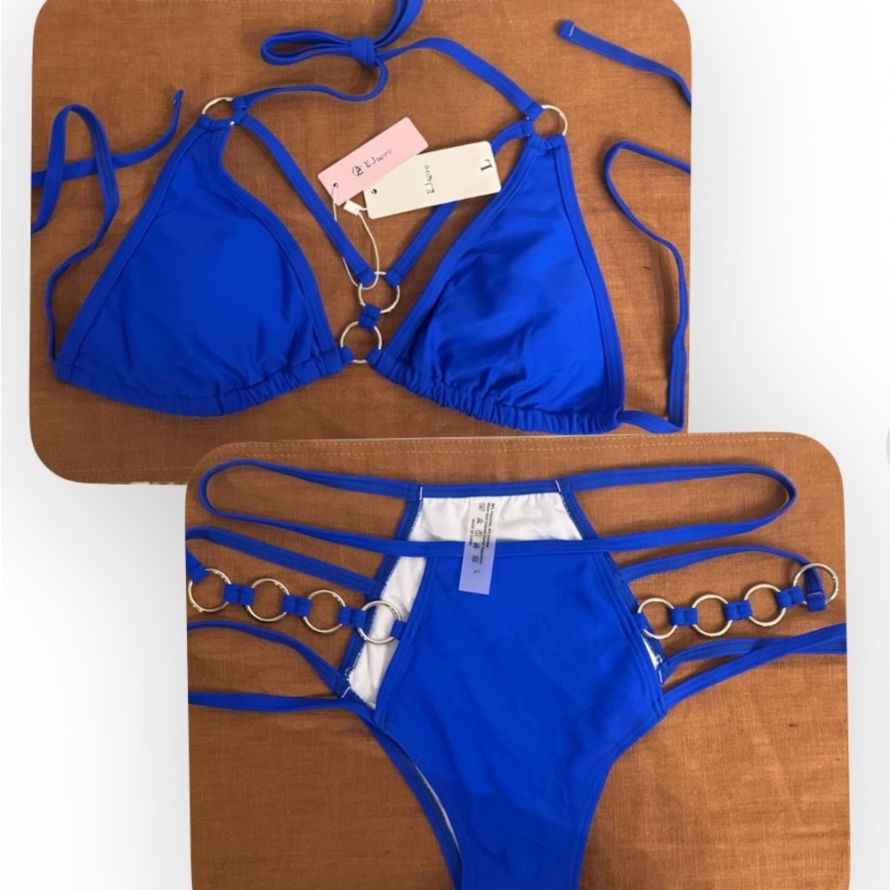 E J soyo Blue Strappy Bikini Set